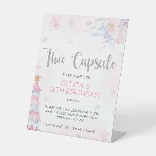 Winter Onederland tijd capsule teken Reclamebord Met Voetstuk (Voorkant)