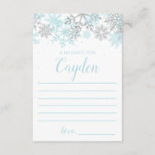 Winter Onederland Tijdcapsule bericht blauw zilver Informatiekaartje (Voorkant)