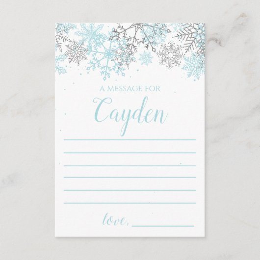 Winter Onederland Tijdcapsule bericht blauw zilver Informatiekaartje (Voorkant)