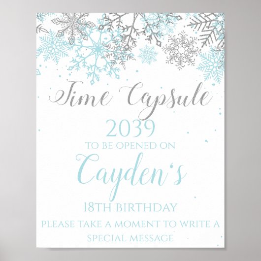 Winter ONEderland Tijdcapsule Bord Blauw Zilver Poster (Voorkant)