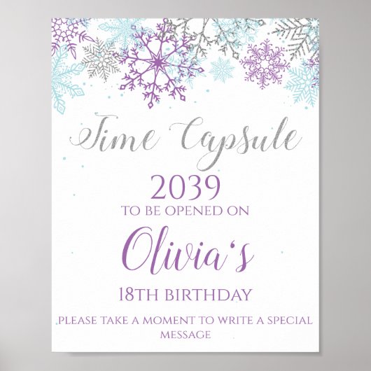 Winter ONEderland Tijdcapsule Bord Paars Zilver Poster (Voorkant)