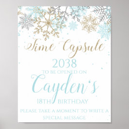 Winter ONEderland Time Capsule Sign Blue and Gold Poster