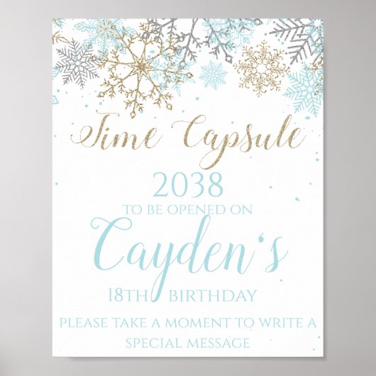 Winter ONEderland Time Capsule Sign Blue and Gold Poster (Voorkant)