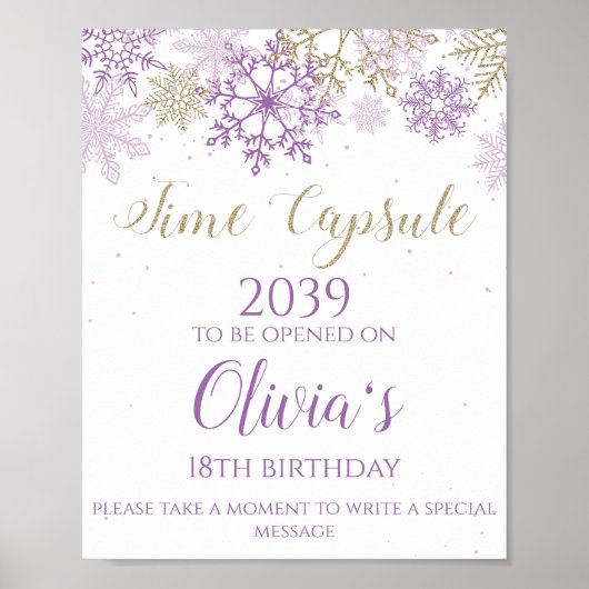 Winter ONEderland Time Capsule Sign Paars Gold Poster (Voorkant)