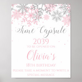 Winter ONEderland Time Capsule Sign Pink Silver Poster