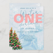 Winter ONEderland Tree sneeuwblauw 1e verjaardag Kaart (Voorkant / Achterkant)