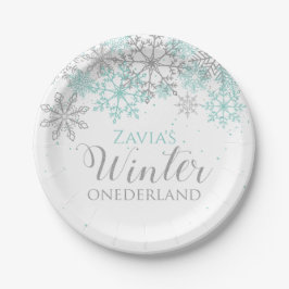 Winter Onederland Turquoise Zilver Eerste Verjaard Papieren Bordje