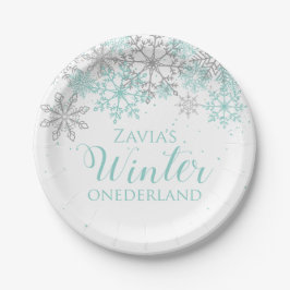 Winter Onederland Turquoise Zilver Eerste Verjaard Papieren Bordje