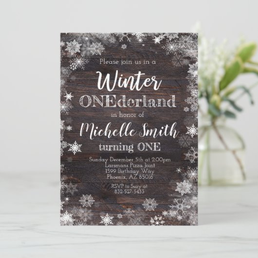 Winter ONEderland Uitnodiging, 1e verjaardag, Rust Kaart (Staand voorkant)