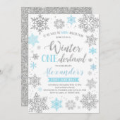 Winter Onederland Uitnodiging Blauw en Zilver (Voorkant / Achterkant)