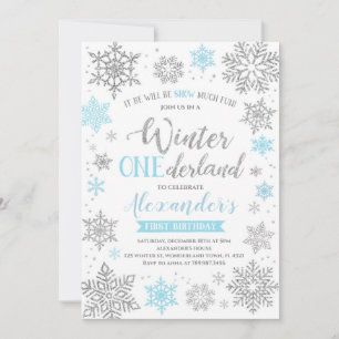 Winter Onederland Uitnodiging Blauw en Zilver