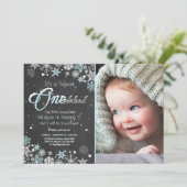 Winter Onederland: Uitnodiging blauw wit (Staand voorkant)