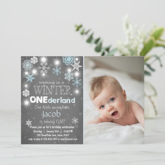 Winter Onederland: Uitnodiging Blauwe jongen (Staand voorkant)