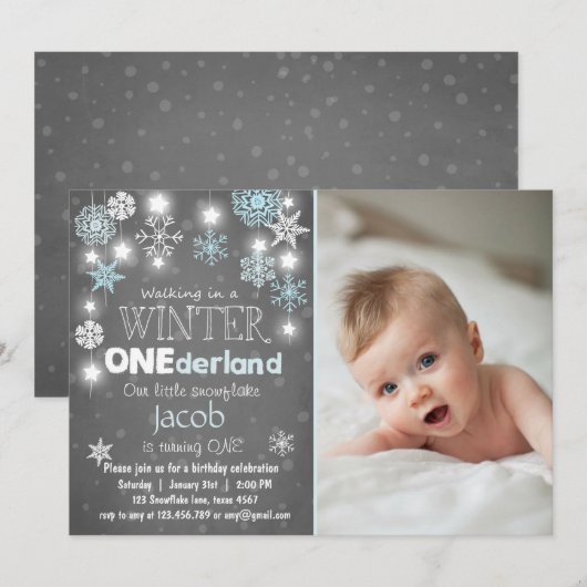 Winter Onederland: Uitnodiging Blauwe jongen (Voorkant / Achterkant)