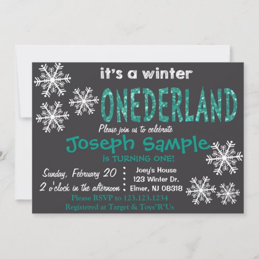 Winter ONEderland Uitnodiging. Chalkboard. Kaart (Voorkant)