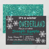 Winter ONEderland Uitnodiging. Chalkboard. Kaart (Voorkant / Achterkant)