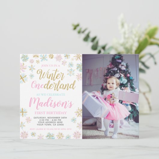 Winter ONEderland Uitnodiging met foto (Staand voorkant)