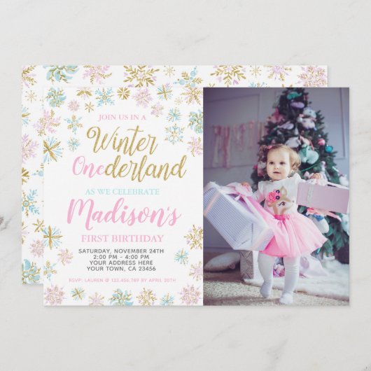 Winter ONEderland Uitnodiging met foto (Voorkant / Achterkant)