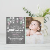 Winter Onederland: Uitnodiging om Mint roze (Staand voorkant)