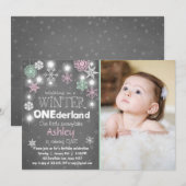 Winter Onederland: Uitnodiging om Mint roze (Voorkant / Achterkant)