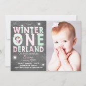 Winter Onederland: Uitnodiging om Mint roze (Voorkant)