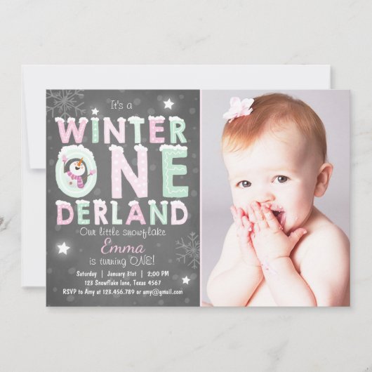 Winter Onederland: Uitnodiging om Mint roze (Voorkant)