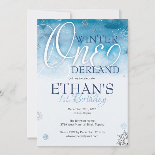 Winter Onederland Uitnodiging voor 1e Verjaardag (Voorkant)