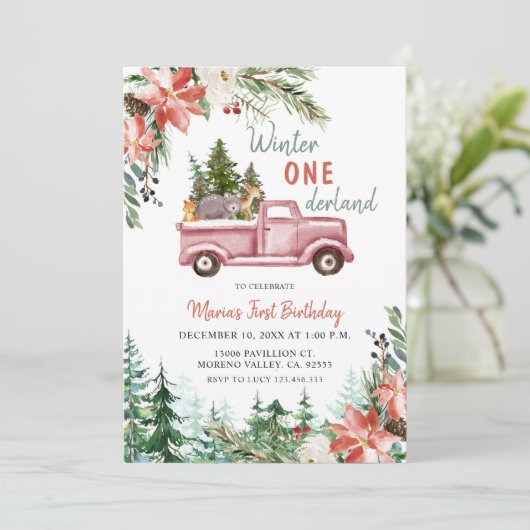 Winter ONEderland Uitnodiging voor verjaardagsfees (Staand voorkant)