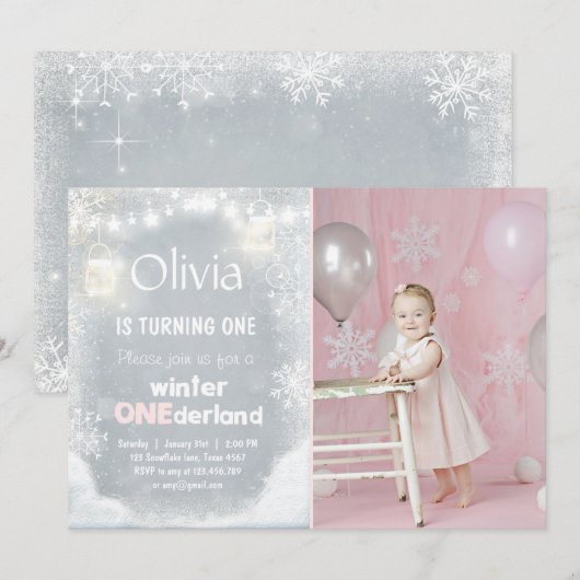 Winter Onederland: Uitnodiging voor winterroze (Voorkant / Achterkant)