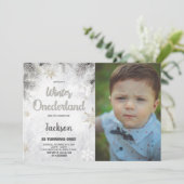 Winter ONEderland Uitnodigingen Pijn Zilver Foto (Staand voorkant)