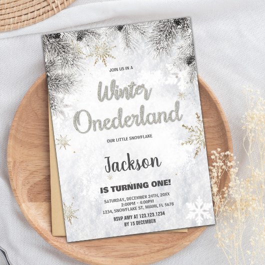Winter ONEderland Uitnodigingen Pijnboom Zilver Gl