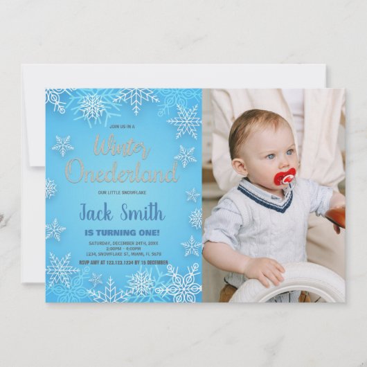 Winter ONEderland Uitnodigingen Wit Sneeuw Foto (Voorkant)