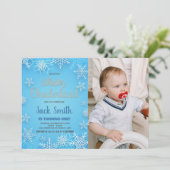 Winter ONEderland Uitnodigingen Wit Sneeuw Foto (Staand voorkant)