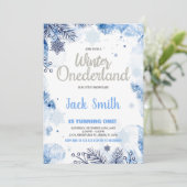 Winter ONEderland Uitnodigingen Zilver Glitter Bla (Staand voorkant)