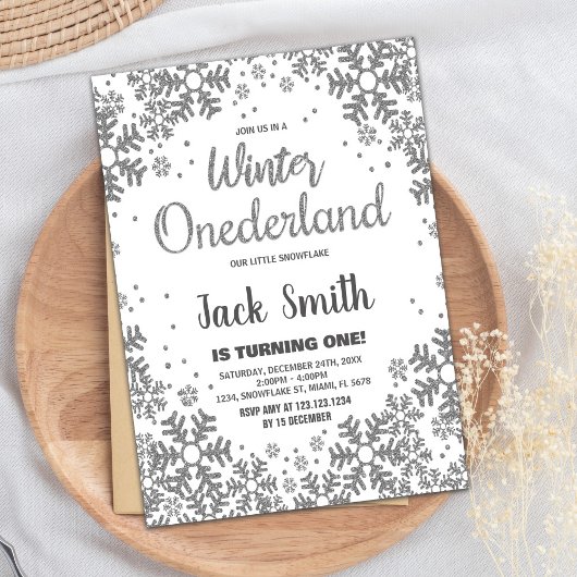 Winter ONEderland Uitnodigingen Zilveren Glitter