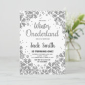 Winter ONEderland Uitnodigingen Zilveren Glitter (Staand voorkant)