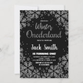 Winter ONEderland Uitnodigingen Zwart Zilver (Voorkant)