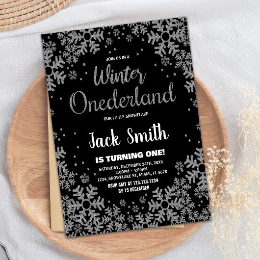Winter ONEderland Uitnodigingen Zwart Zilver