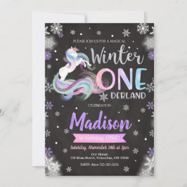 Winter ONEderland Unicorn 1e verjaardag Uitnodigin Kaart