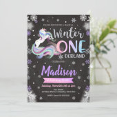 Winter ONEderland Unicorn 1e verjaardag Uitnodigin Kaart (Staand voorkant)