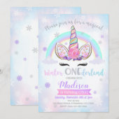 Winter ONEderland Unicorn Birthday Uitnodiging (Voorkant / Achterkant)