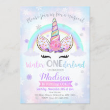 Winter ONEderland Unicorn Birthday Uitnodiging