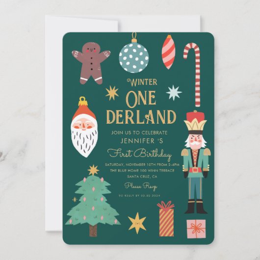 Winter Onederland Vakantie Eerste Verjaardag Kaart (Voorkant)