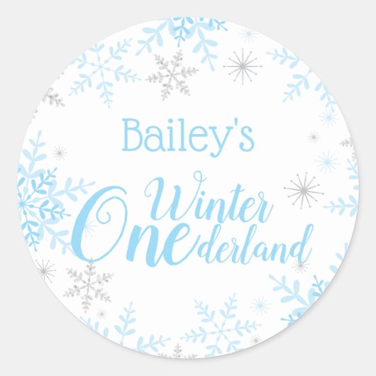 Winter ONEderland Verjaardag Blauw Zilver Glitter Ronde Sticker (Voorkant)