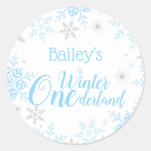 Winter ONEderland Verjaardag Blauw Zilver Glitter Ronde Sticker
