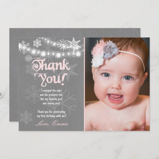 Winter ONEderland Verjaardag Dank je Kaart (Voorkant / Achterkant)