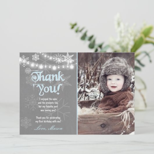 Winter ONEderland Verjaardag Dank u Kaart Jongen B (Staand voorkant)