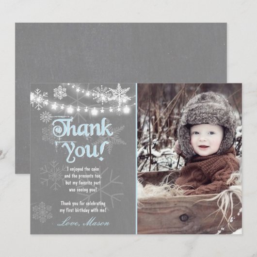 Winter ONEderland Verjaardag Dank u Kaart Jongen B (Voorkant / Achterkant)