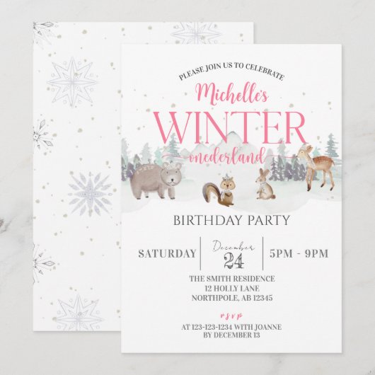 Winter Onederland Verjaardag, Dier 1e Verjaardag Kaart (Voorkant / Achterkant)