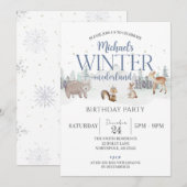 Winter Onederland Verjaardag, Dier 1e Verjaardag Kaart (Voorkant / Achterkant)